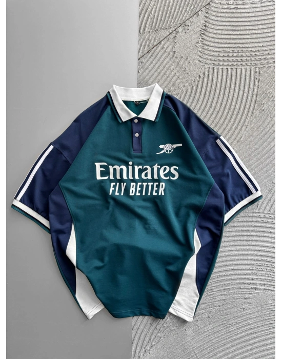 POLO YAKA FL PARCALİ OVERSİZE TSHİRT MAVİ 1