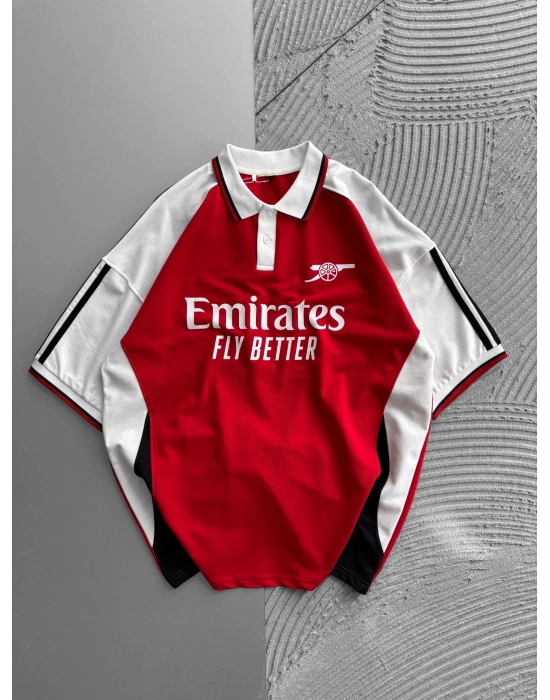 POLO YAKA FL PARCALİ OVERSİZE TSHİRT KIRMIZI 1