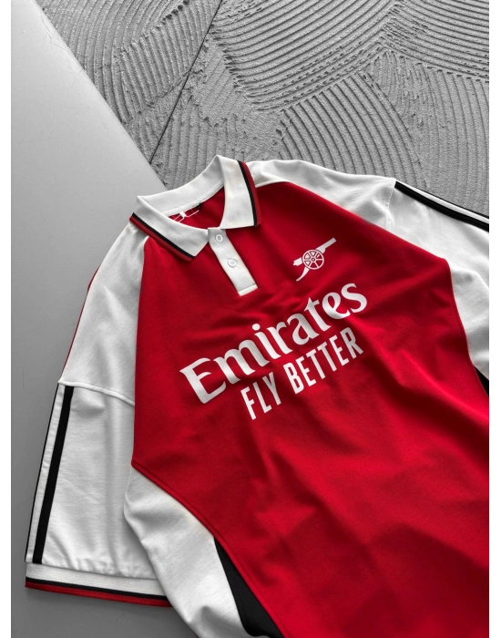 POLO YAKA FL PARCALİ OVERSİZE TSHİRT KIRMIZI 1