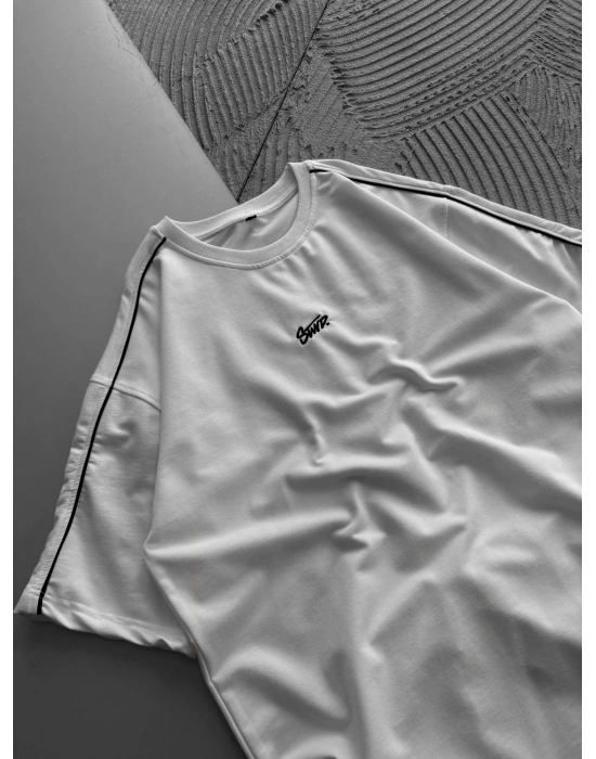 BİSİKLET YAKA OMUZ BİYE STW OVERSİZE TSHİRT BEYAZ