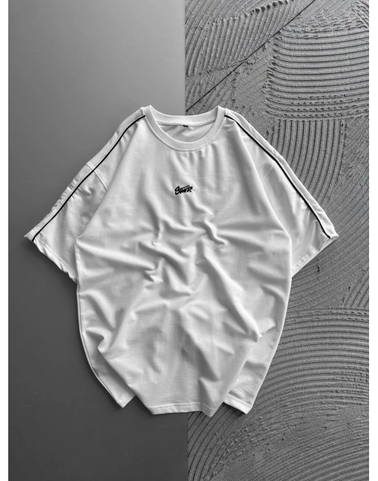 BİSİKLET YAKA OMUZ BİYE STW OVERSİZE TSHİRT BEYAZ