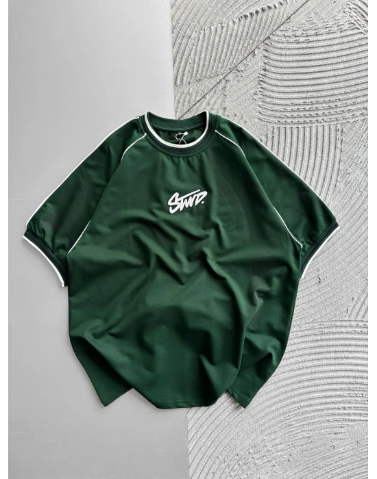 RİBANA YAKA OMUZ ÇİFT BİYE STW OVERSİZE TSHİRT YEŞİL