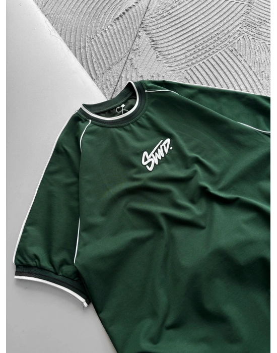 RİBANA YAKA OMUZ ÇİFT BİYE STW OVERSİZE TSHİRT YEŞİL