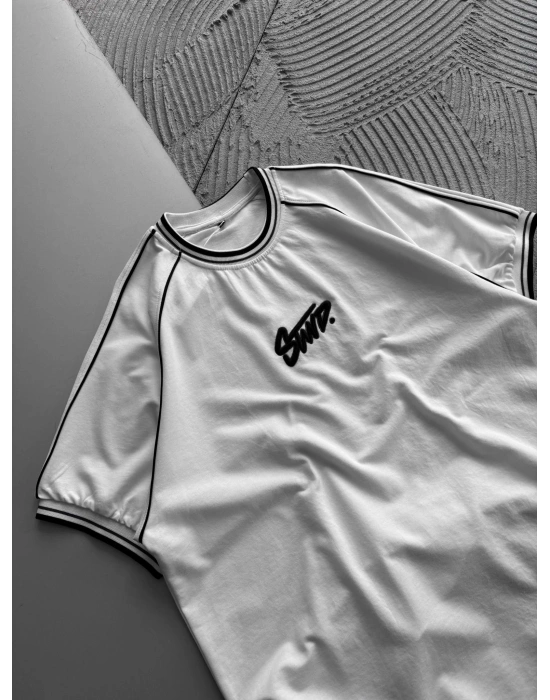 RİBANA YAKA OMUZ ÇİFT BİYE STW OVERSİZE TSHİRT BEYAZ