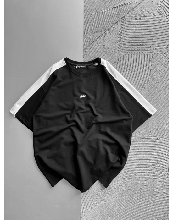 BİSİKLET YAKA OMUZ ŞERİT STW OVERSİZE TSHİRT SİYAH