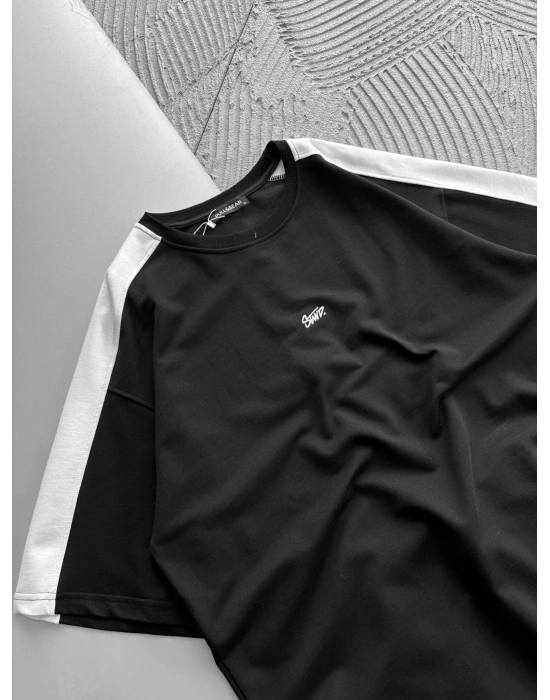 BİSİKLET YAKA OMUZ ŞERİT STW OVERSİZE TSHİRT SİYAH