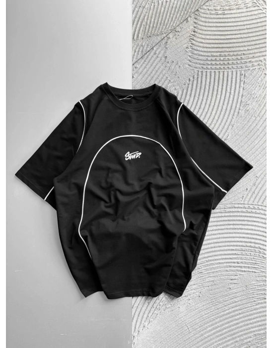 BİSKLET YAKA ORTA FUL BİYE STW OVERSİZE TSHİRT SİYAH