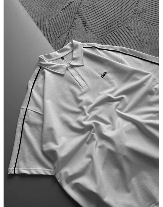 POLO YAKA KOL BİYE STW OVERSİZE TSHİRT BEYAZ