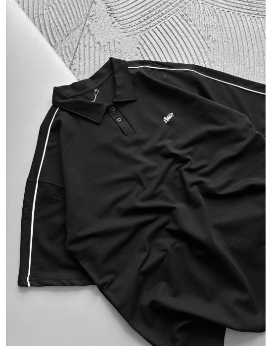 POLO YAKA KOL BİYE STW OVERSİZE TSHİRT SİYAH