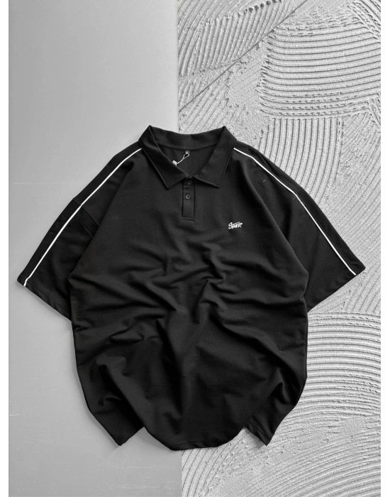 POLO YAKA KOL BİYE STW OVERSİZE TSHİRT SİYAH