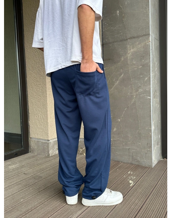 2 İPLİK KUMAŞ BAGGY KALIP PAÇA LASTİKLİ PLO EŞOFMAN ALTI LACİVERT