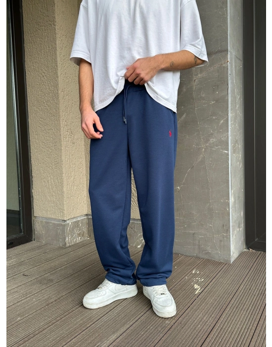 2 İPLİK KUMAŞ BAGGY KALIP PAÇA LASTİKLİ PLO EŞOFMAN ALTI LACİVERT