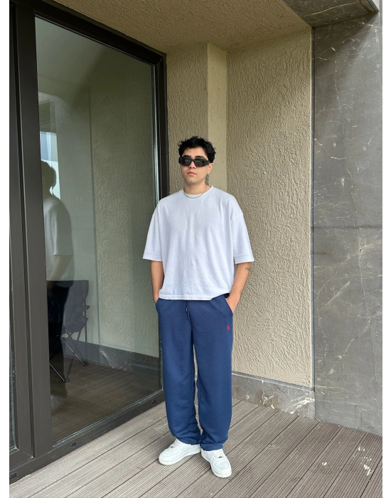 2 İPLİK KUMAŞ BAGGY KALIP PAÇA LASTİKLİ PLO EŞOFMAN ALTI LACİVERT