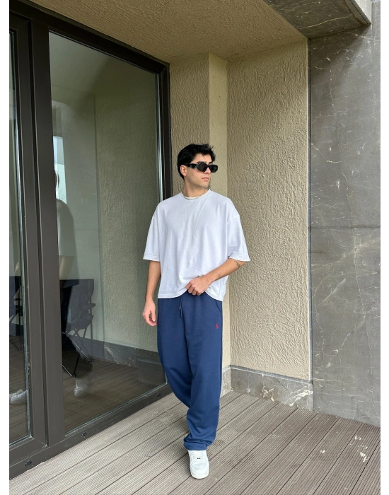 2 İPLİK KUMAŞ BAGGY KALIP PAÇA LASTİKLİ PLO EŞOFMAN ALTI LACİVERT