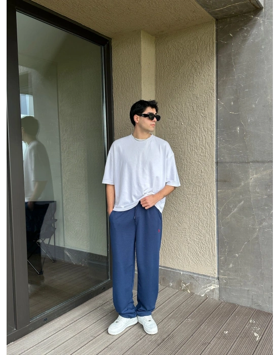 2 İPLİK KUMAŞ BAGGY KALIP PAÇA LASTİKLİ PLO EŞOFMAN ALTI LACİVERT