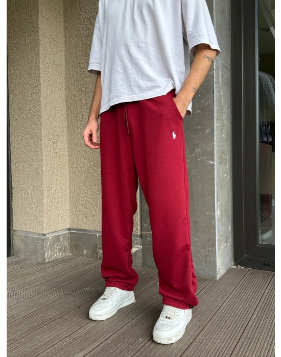 2 İPLİK KUMAŞ BAGGY KALIP PAÇA LASTİKLİ PLO EŞOFMAN ALTI KIRMIZI