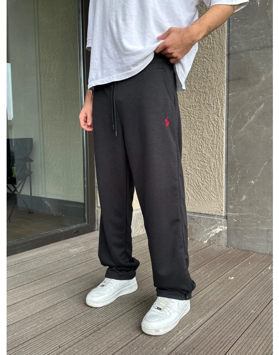 2 İPLİK KUMAŞ BAGGY KALIP PAÇA LASTİKLİ PLO EŞOFMAN ALTI SİYAH