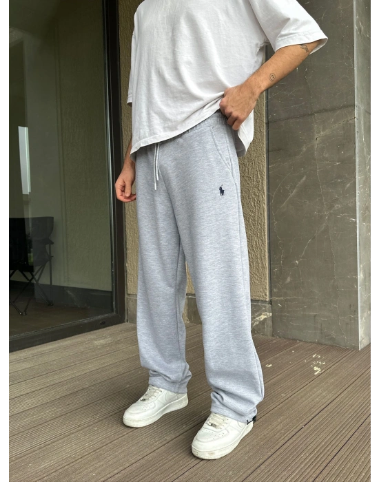 2 İPLİK KUMAŞ BAGGY KALIP PAÇA LASTİKLİ PLO EŞOFMAN ALTI GRİ