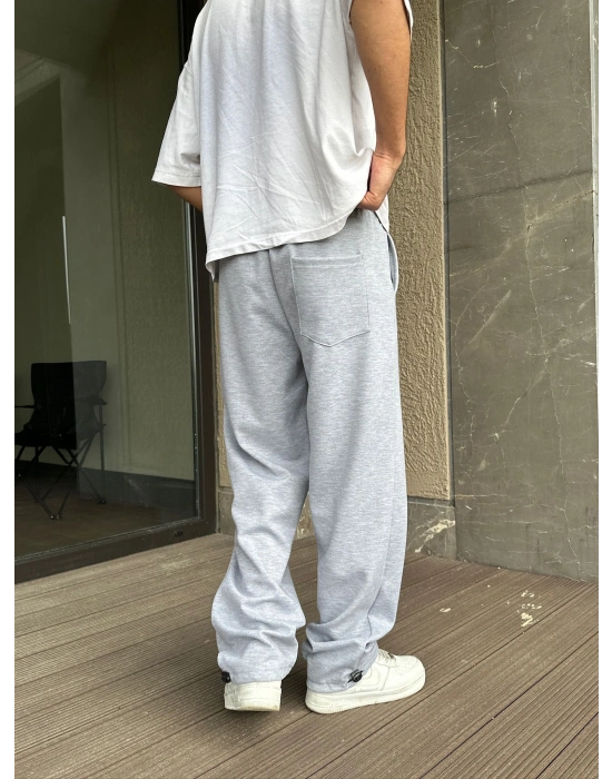 2 İPLİK KUMAŞ BAGGY KALIP PAÇA LASTİKLİ PLO EŞOFMAN ALTI GRİ