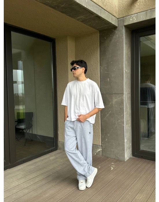 2 İPLİK KUMAŞ BAGGY KALIP PAÇA LASTİKLİ PLO EŞOFMAN ALTI GRİ