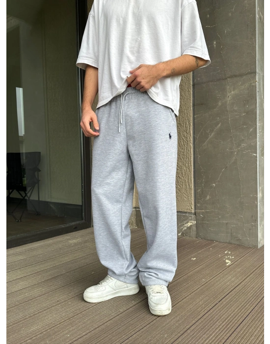 2 İPLİK KUMAŞ BAGGY KALIP PAÇA LASTİKLİ PLO EŞOFMAN ALTI GRİ