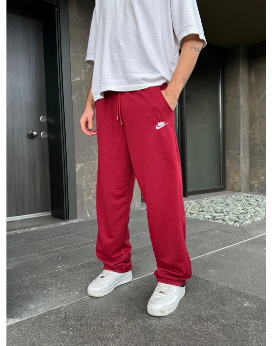 2 İPLİK KUMAŞ BAGGY KALIP PAÇA LASTİKLİ NK NAKIŞ EŞOFMAN ALTI KIRMIZI