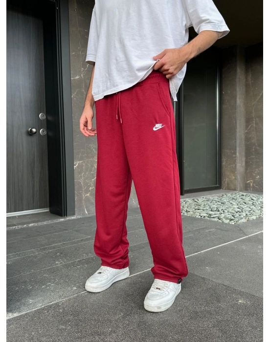 2 İPLİK KUMAŞ BAGGY KALIP PAÇA LASTİKLİ NK NAKIŞ EŞOFMAN ALTI KIRMIZI