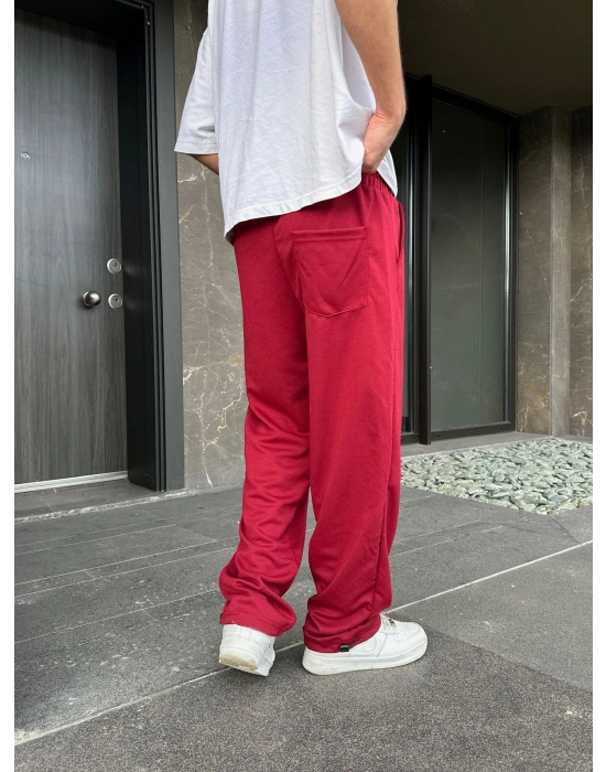 2 İPLİK KUMAŞ BAGGY KALIP PAÇA LASTİKLİ NK NAKIŞ EŞOFMAN ALTI KIRMIZI