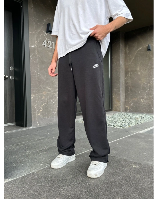 2 İPLİK KUMAŞ BAGGY KALIP PAÇA LASTİKLİ NK NAKIŞ EŞOFMAN ALTI SİYAH