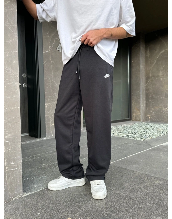 2 İPLİK KUMAŞ BAGGY KALIP PAÇA LASTİKLİ NK NAKIŞ EŞOFMAN ALTI SİYAH