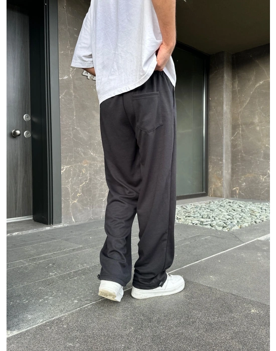 2 İPLİK KUMAŞ BAGGY KALIP PAÇA LASTİKLİ NK NAKIŞ EŞOFMAN ALTI SİYAH