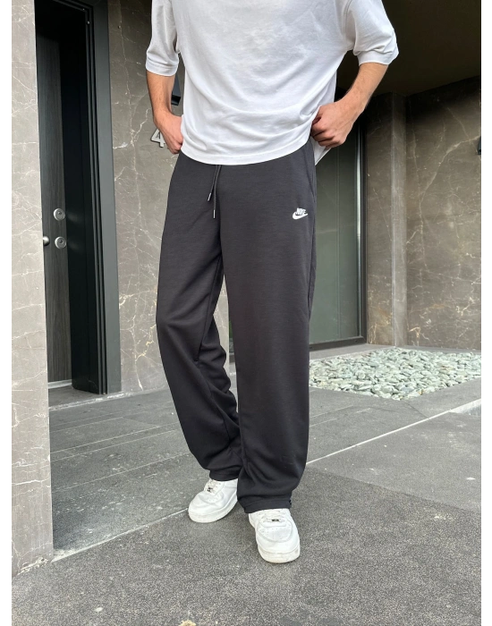 2 İPLİK KUMAŞ BAGGY KALIP PAÇA LASTİKLİ NK NAKIŞ EŞOFMAN ALTI SİYAH