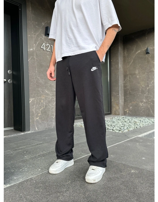 2 İPLİK KUMAŞ BAGGY KALIP PAÇA LASTİKLİ NK NAKIŞ EŞOFMAN ALTI SİYAH