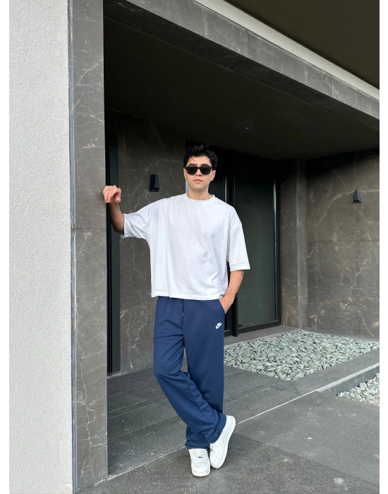 2 İPLİK KUMAŞ BAGGY KALIP PAÇA LASTİKLİ NK NAKIŞ EŞOFMAN ALTI LACİ