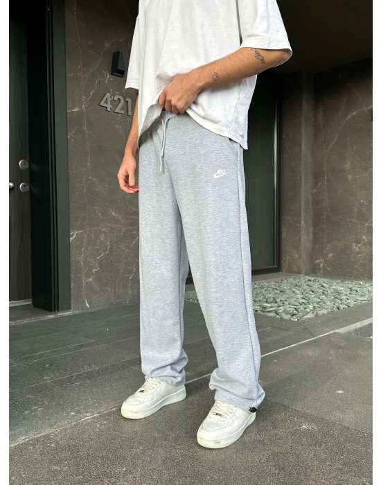 2 İPLİK KUMAŞ BAGGY KALIP PAÇA LASTİKLİ NK NAKIŞ EŞOFMAN ALTI GRİ