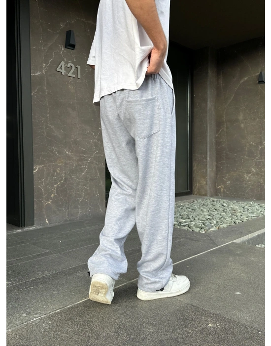 2 İPLİK KUMAŞ BAGGY KALIP PAÇA LASTİKLİ NK NAKIŞ EŞOFMAN ALTI GRİ