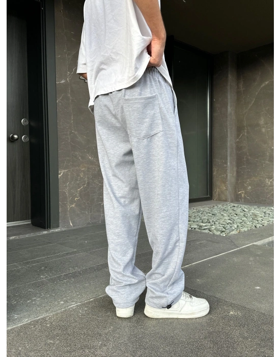 2 İPLİK KUMAŞ BAGGY KALIP PAÇA LASTİKLİ NK NAKIŞ EŞOFMAN ALTI GRİ