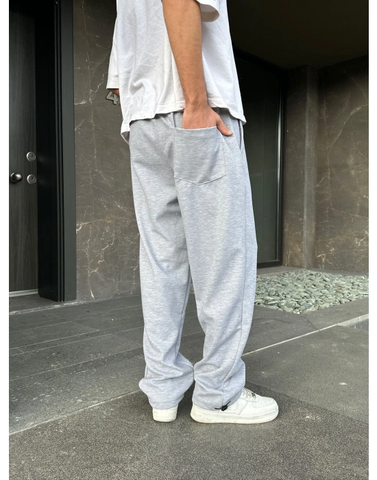 2 İPLİK KUMAŞ BAGGY KALIP PAÇA LASTİKLİ NK NAKIŞ EŞOFMAN ALTI GRİ