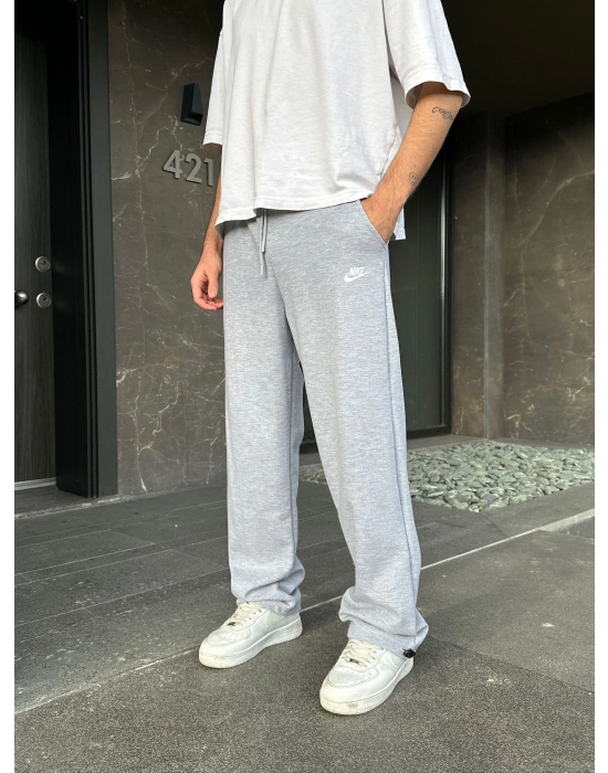 2 İPLİK KUMAŞ BAGGY KALIP PAÇA LASTİKLİ NK NAKIŞ EŞOFMAN ALTI GRİ