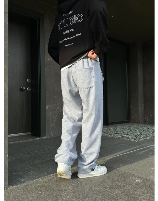 2 İPLİK KUMAŞ BAGGY KALIP PAÇA LASTİKLİ STW KABARTMA NAKIŞ EŞOFMAN ALTI GRİ