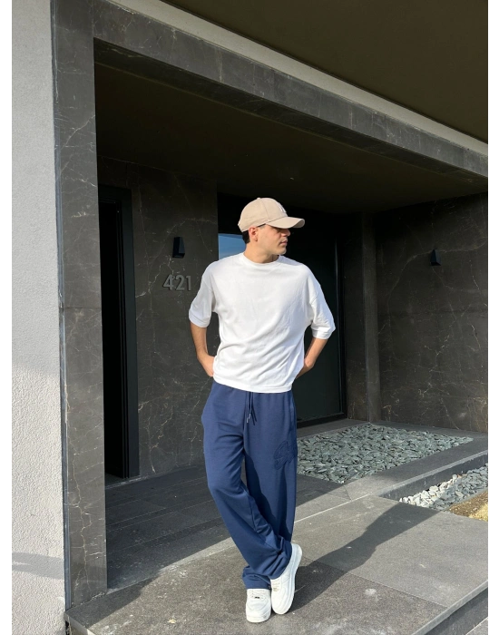 2 İPLİK KUMAŞ BAGGY KALIP PAÇA LASTİKLİ STW KABARTMA NAKIŞ EŞOFMAN ALTI LACİ