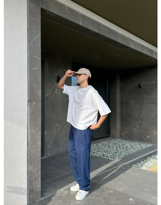 2 İPLİK KUMAŞ BAGGY KALIP PAÇA LASTİKLİ STW KABARTMA NAKIŞ EŞOFMAN ALTI LACİ