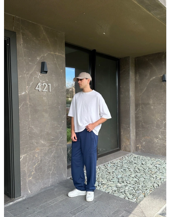 2 İPLİK KUMAŞ BAGGY KALIP PAÇA LASTİKLİ STW KABARTMA NAKIŞ EŞOFMAN ALTI LACİ