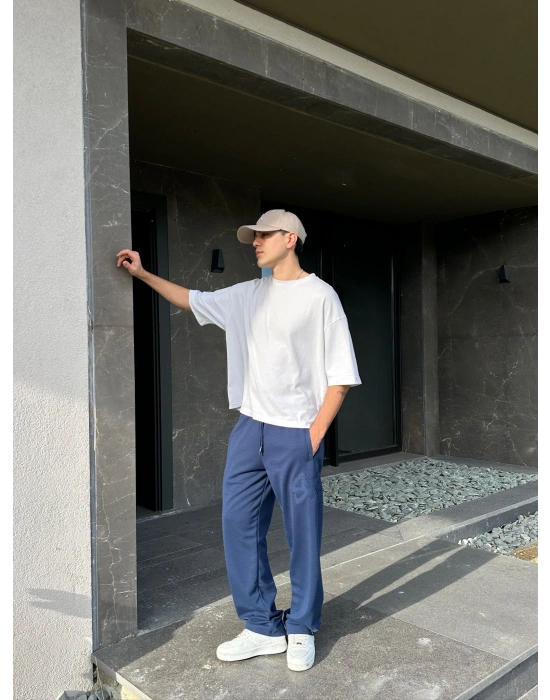 2 İPLİK KUMAŞ BAGGY KALIP PAÇA LASTİKLİ STW KABARTMA NAKIŞ EŞOFMAN ALTI LACİ