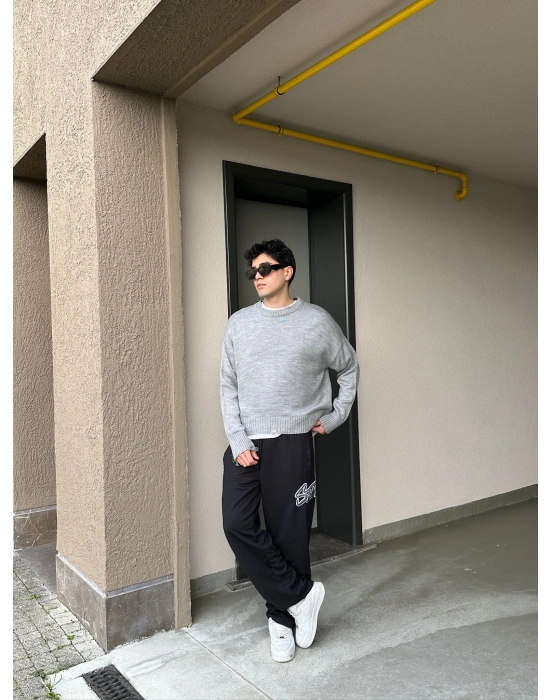 2 İPLİK KUMAŞ BAGGY KALIP PAÇA LASTİKLİ STW İÇİ DOLUMLU NAKIŞ EŞOFMAN ALTI SİYAH