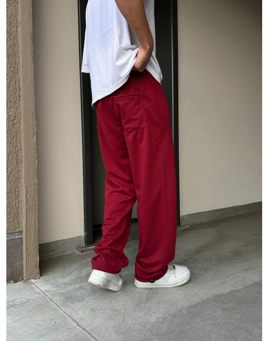 2 İPLİK KUMAŞ BAGGY KALIP PAÇA LASTİKLİ STW İÇİ DOLUMLU NAKIŞ EŞOFMAN ALTI KIRMIZI