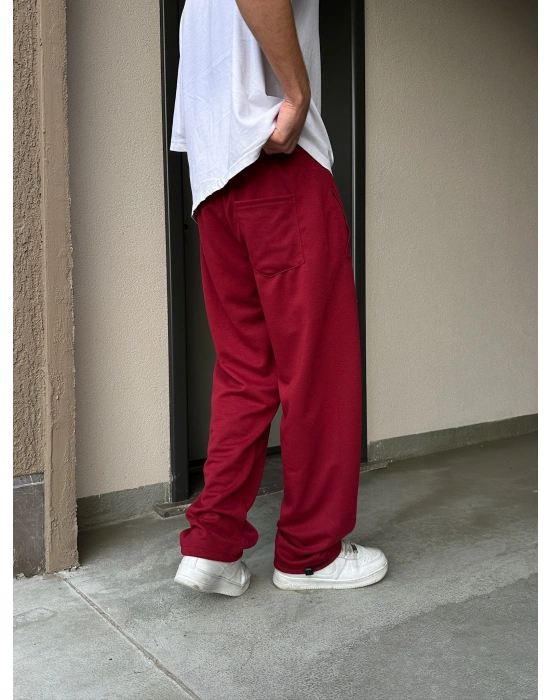 2 İPLİK KUMAŞ BAGGY KALIP PAÇA LASTİKLİ STW İÇİ DOLUMLU NAKIŞ EŞOFMAN ALTI KIRMIZI