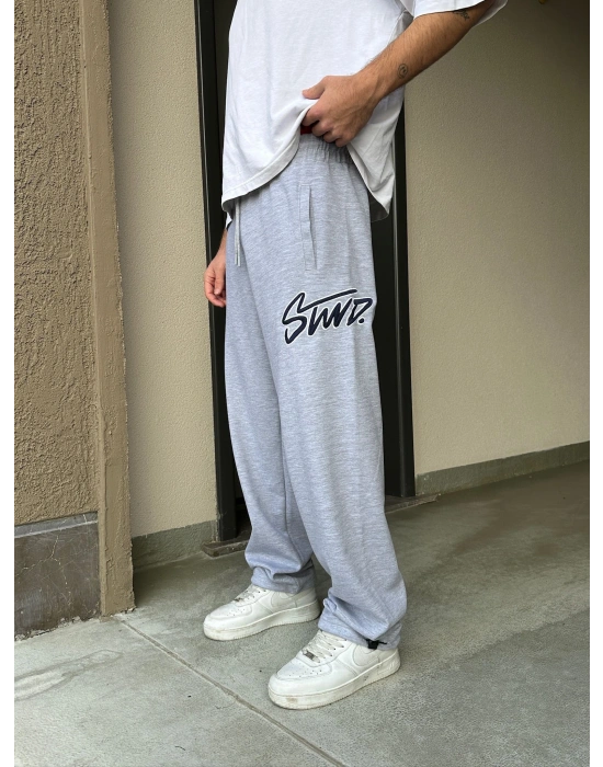 2 İPLİK KUMAŞ BAGGY KALIP PAÇA LASTİKLİ STW İÇİ DOLUMLU NAKIŞ EŞOFMAN ALTI GRİ