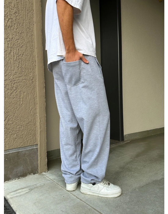 2 İPLİK KUMAŞ BAGGY KALIP PAÇA LASTİKLİ STW İÇİ DOLUMLU NAKIŞ EŞOFMAN ALTI GRİ