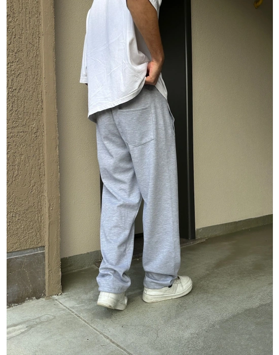 2 İPLİK KUMAŞ BAGGY KALIP PAÇA LASTİKLİ STW İÇİ DOLUMLU NAKIŞ EŞOFMAN ALTI GRİ